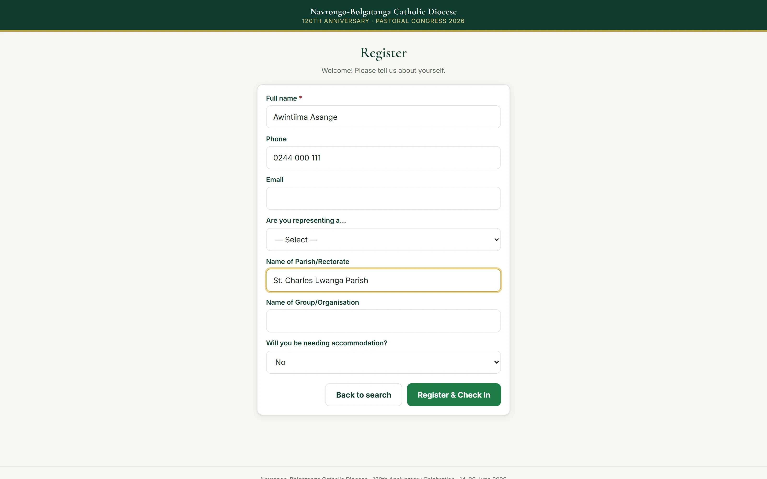 Event registration page for the 120th anniversary celebration